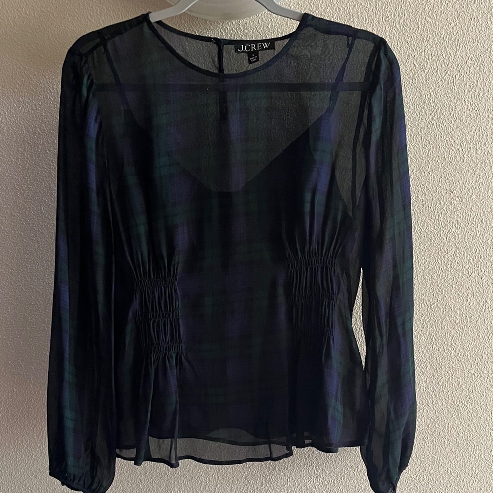 J. Crew Chiffon tartan plaid blouse, NWOT